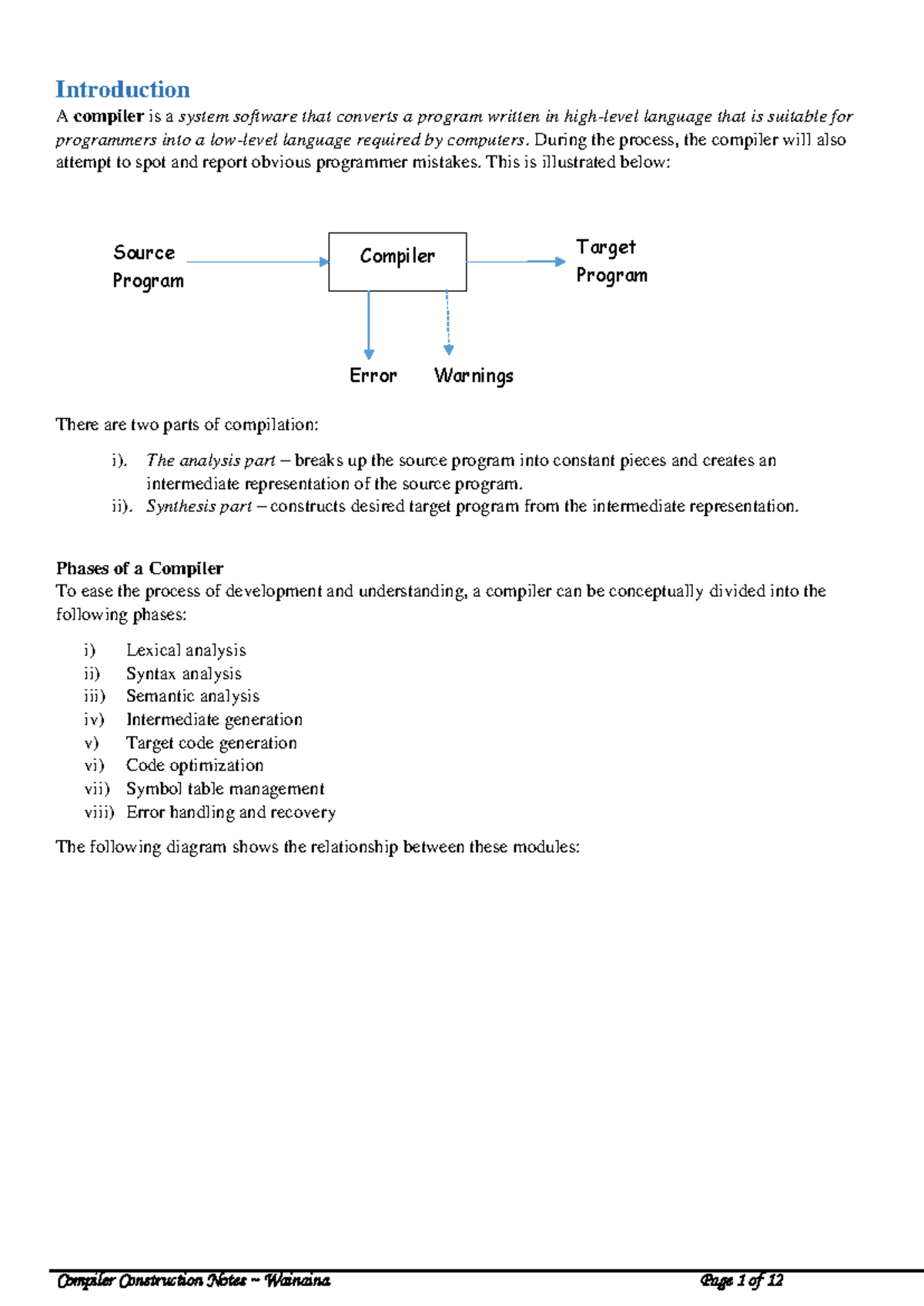 1 Introduction and Lexical Analysis - Introduction A compiler is a ...