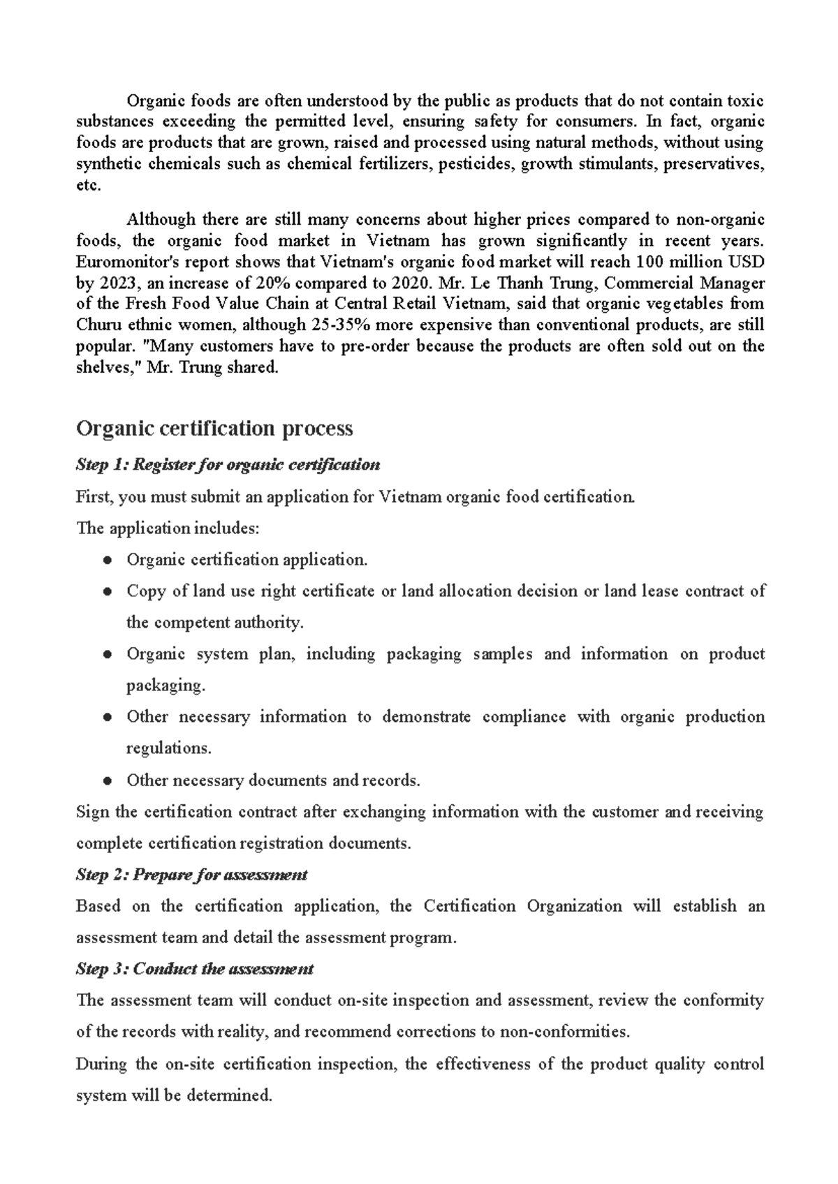 Organic Food Certification Process: Key Findings and Standards - Studocu