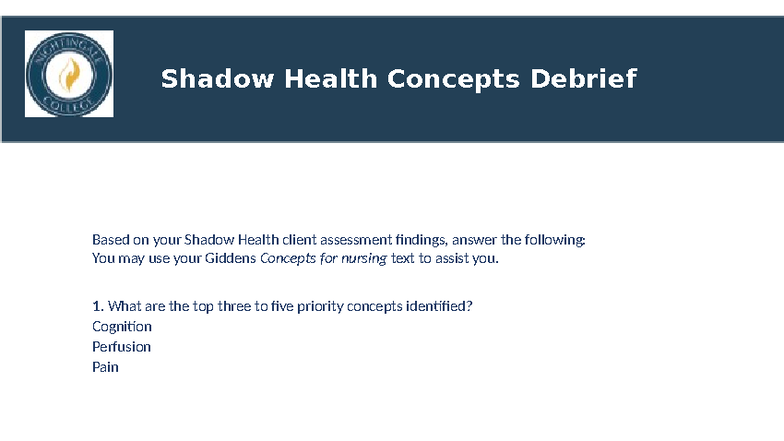Cognition Esther Park Shadow Health Concepts Debrief - Based on your