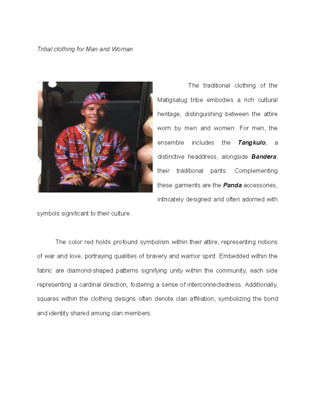 Matigsalug Tribal Clothing: Men's and Women's Attire Overview - Studocu