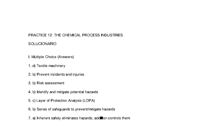 PRACTICE 12: CHEMICAL PROCESS INDUSTRIES SOLUCIONARIO - Studocu