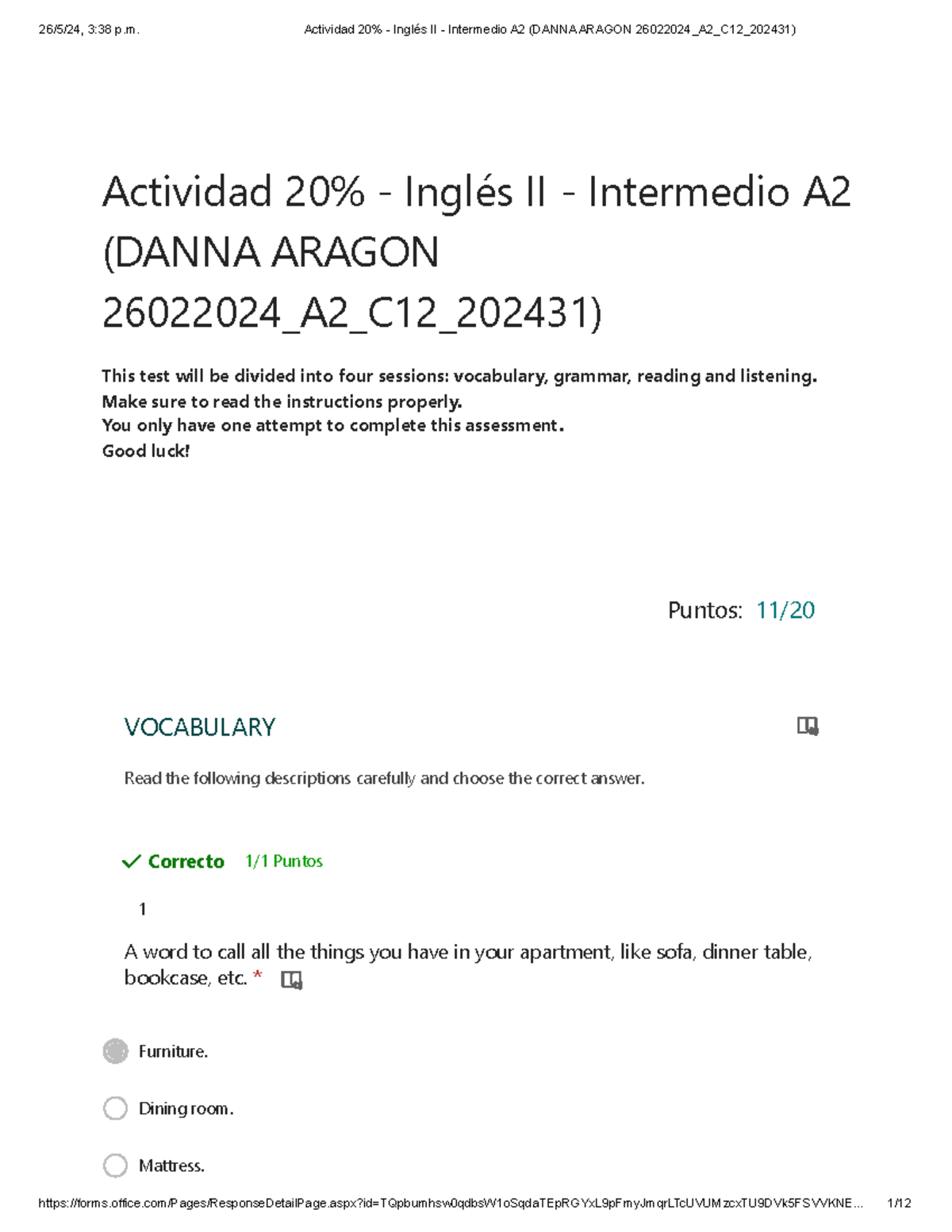 Actividad 20% - Inglés II - Intermedio A2 - Evaluación de Comprensión ...