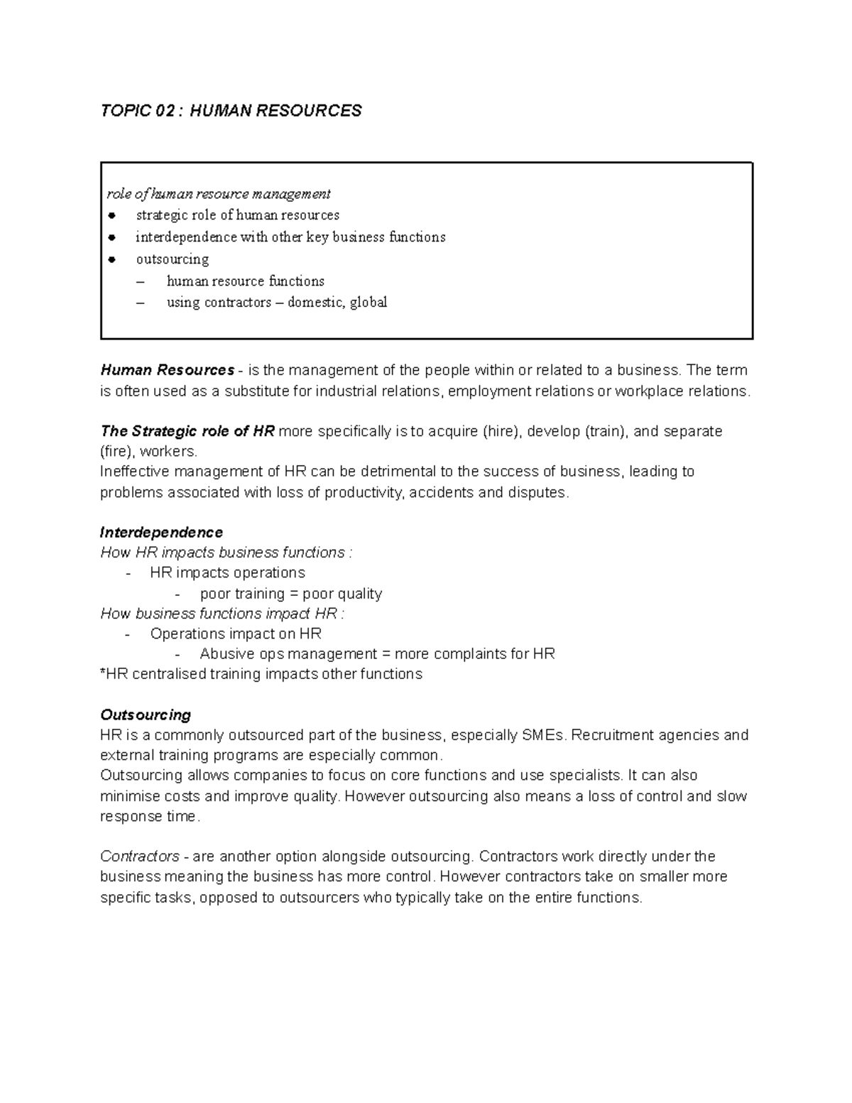 HSC Business Studies Notes: Human Resources Management Insights - Studocu