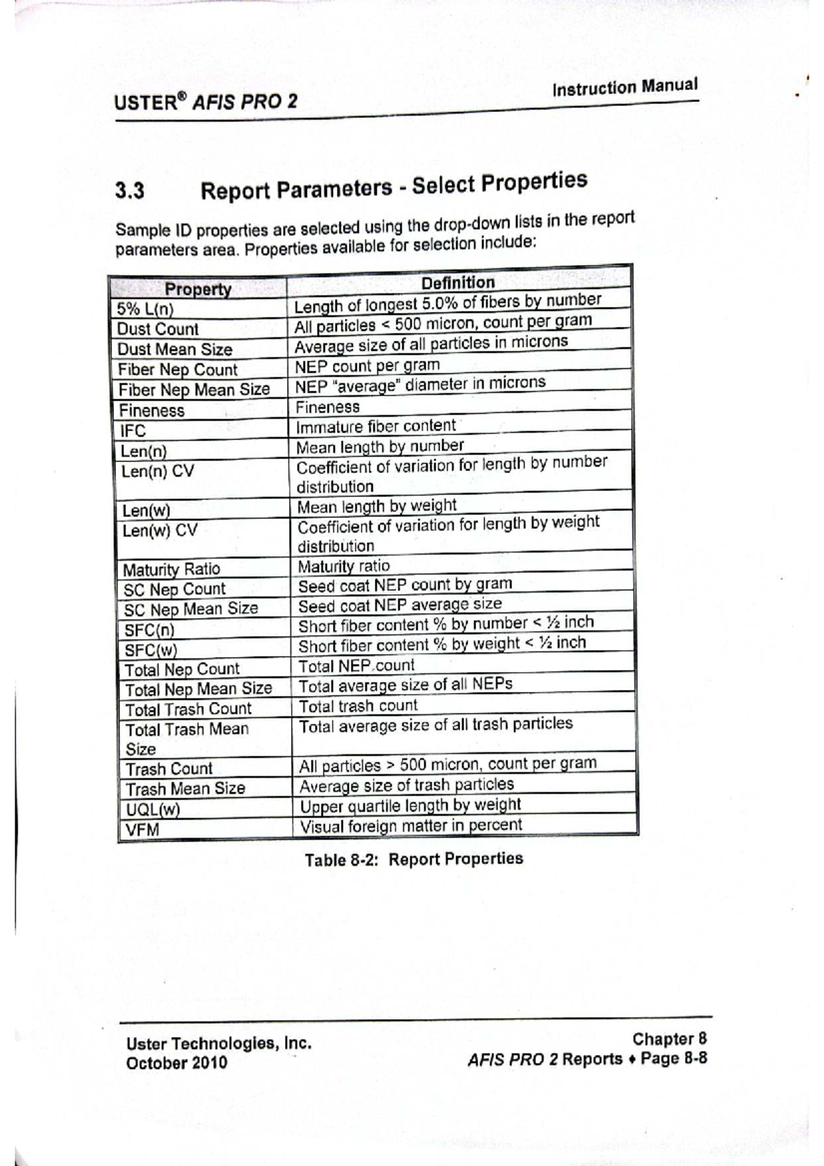 AFIS PRO 2 Instruction Manual: Report Parameters & Test Results - Studocu