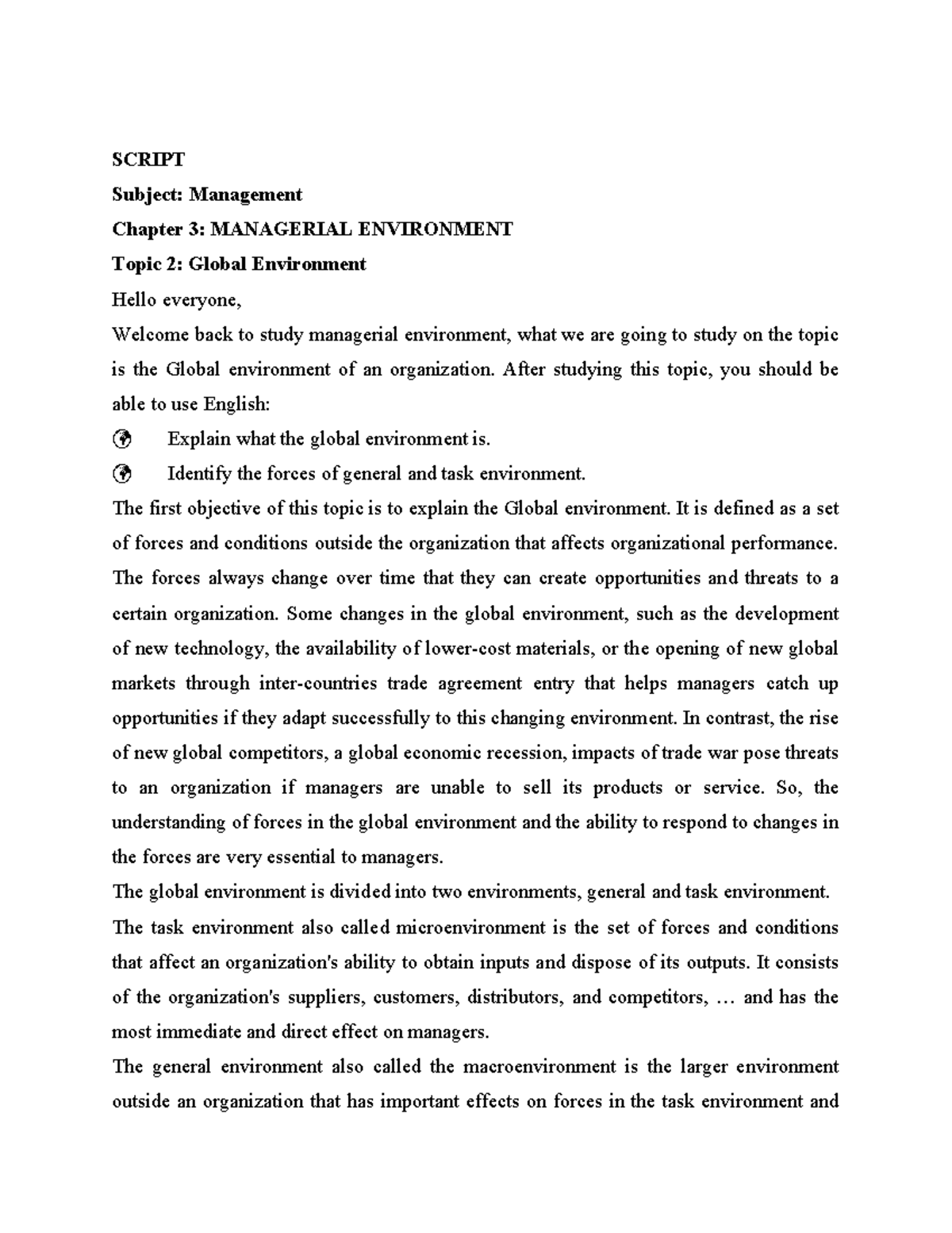 2.Topic 2 Script - udjeoxx - SCRIPT Subject: Management Chapter 3 ...