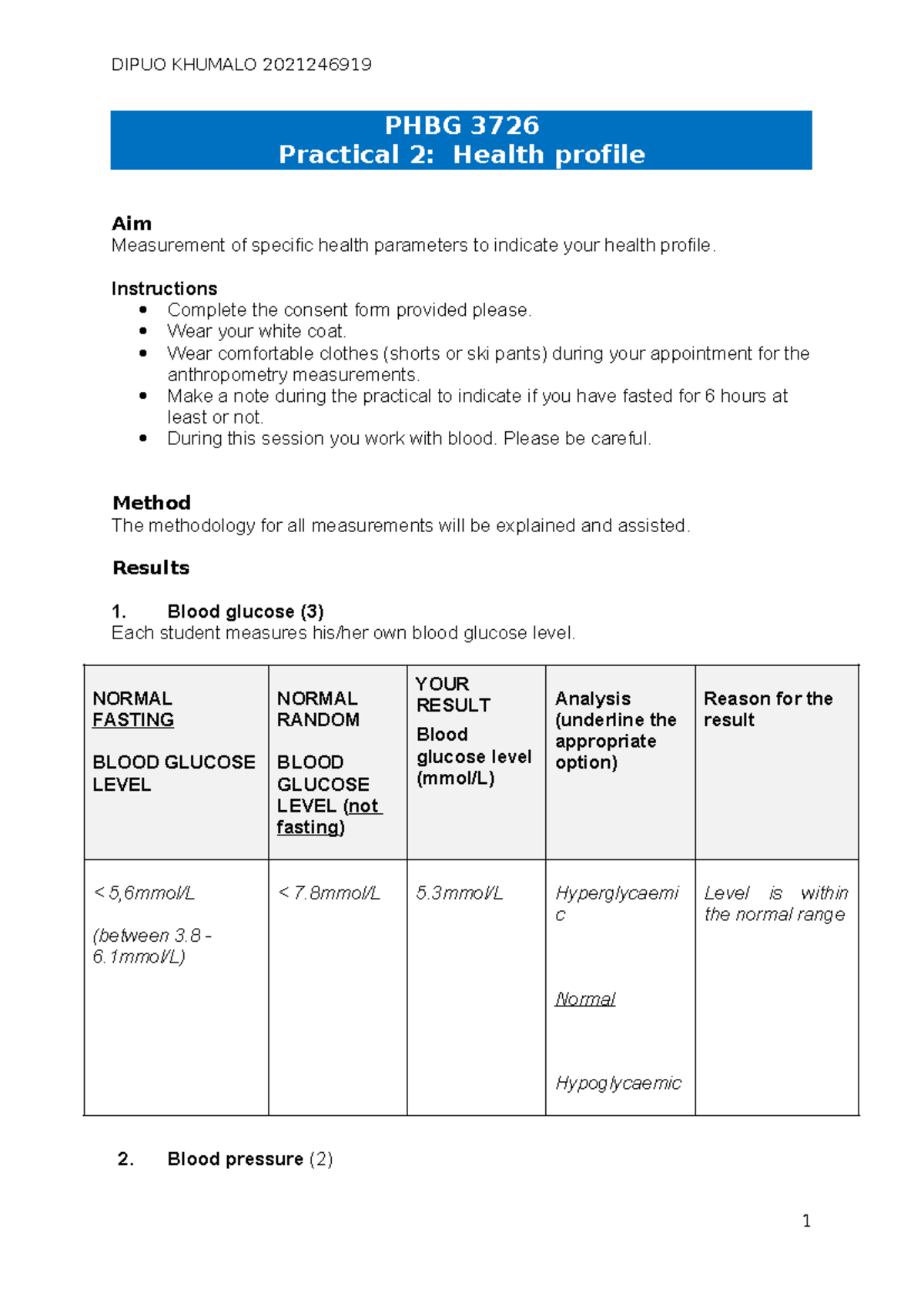 PHBG 3726 Practical 2: Health Profile Report and Analysis - Studocu