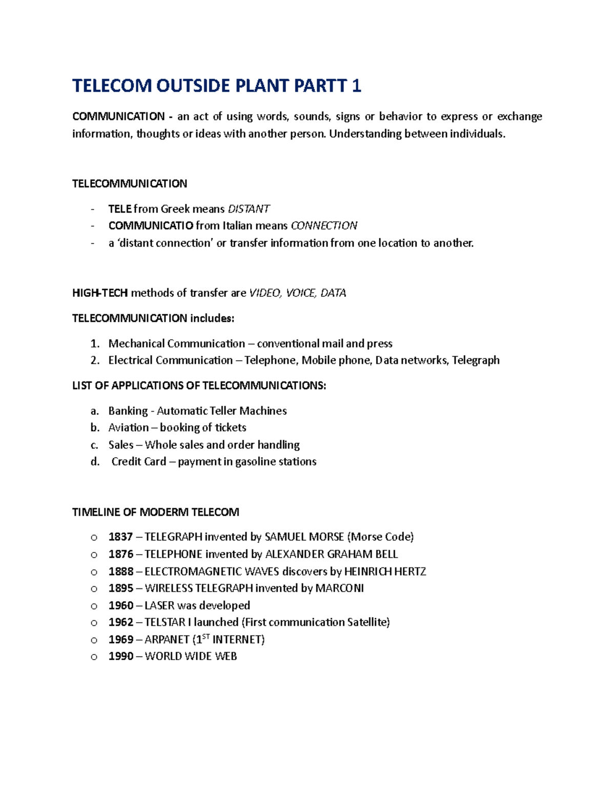 Telecom OSP: Comprehensive Review of Outside Plant Infrastructure - Studocu