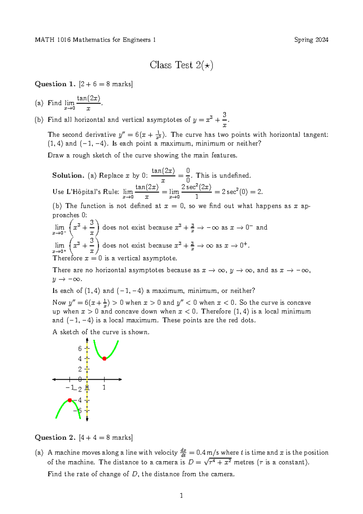 MATH1016 Class Test 2 (Star) - MATH 1016 Mathematics for Engineers 1 ...