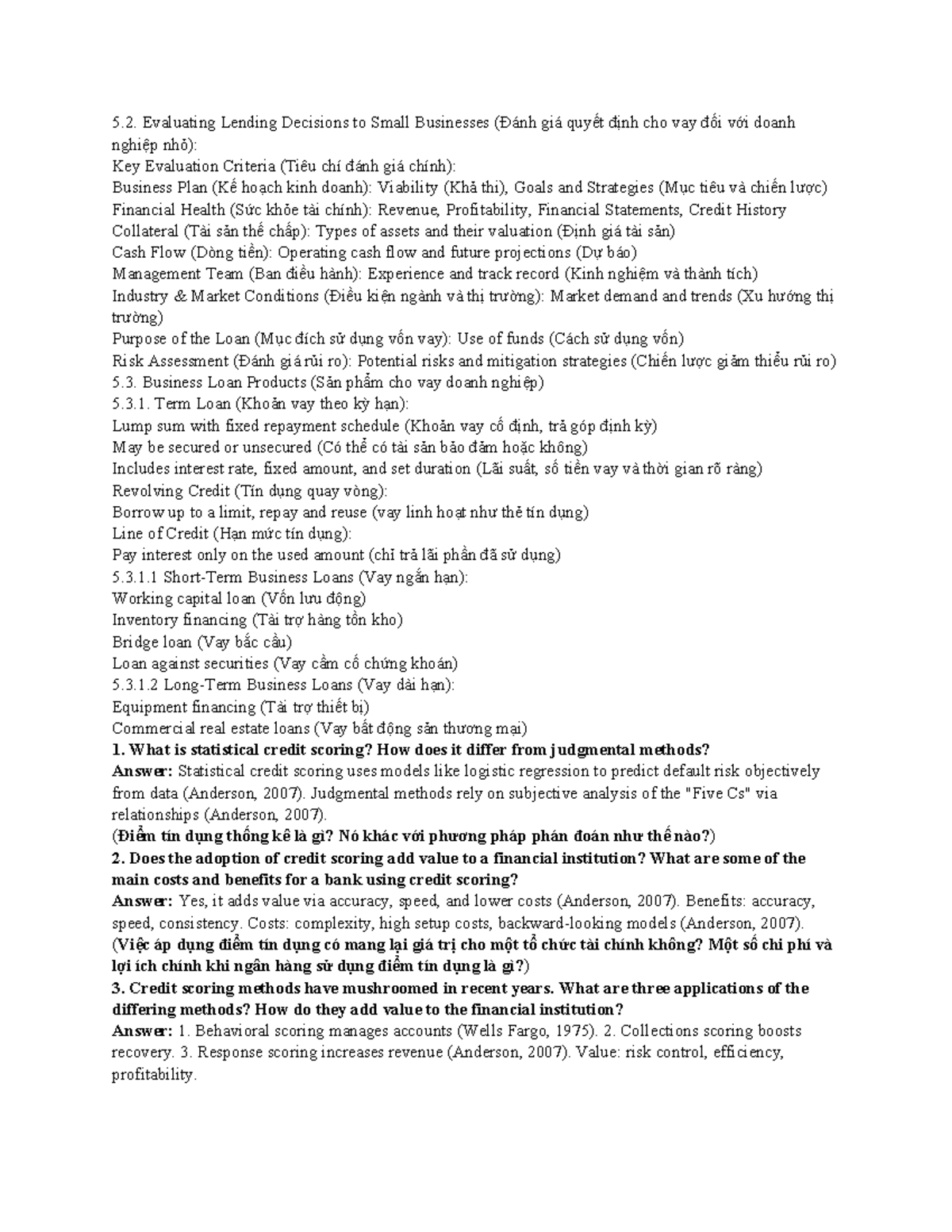 Banking Lending - Tín Dụng Doanh Nghiệp và Phân Tích Tín Dụng - Document Preview