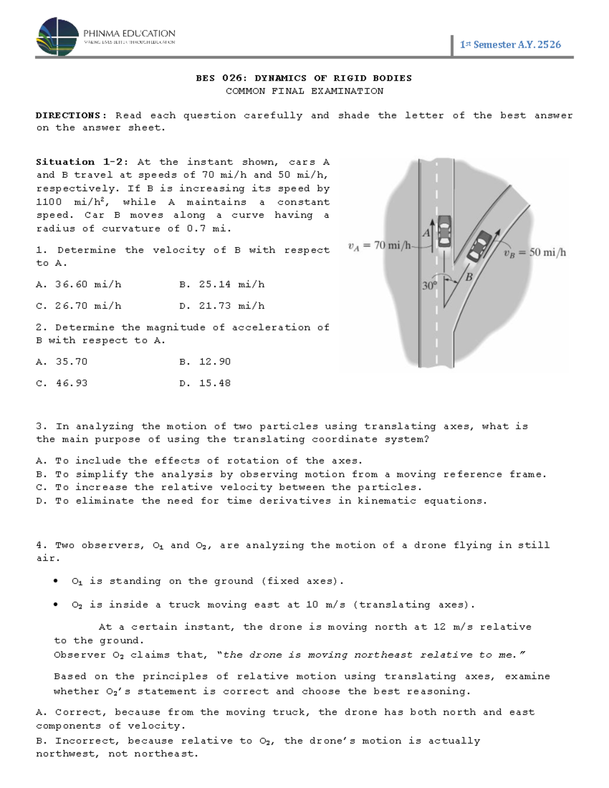 BES 026: Dynamics of Rigid Bodies Common Final Exam Review - Studocu