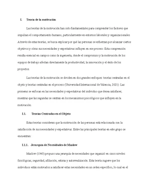 Teorías de la Motivación en Psicología - Resumen y Análisis - Studocu