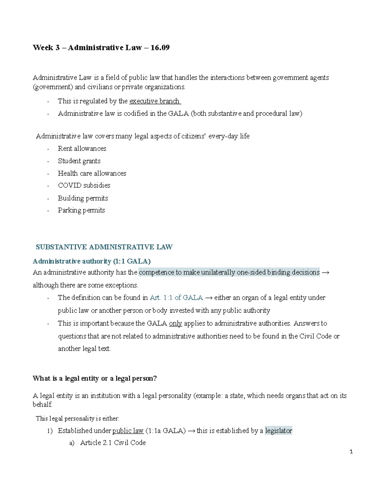 Week 3 - Administrative Law Lecture Notes (LA-101) - Studeersnel