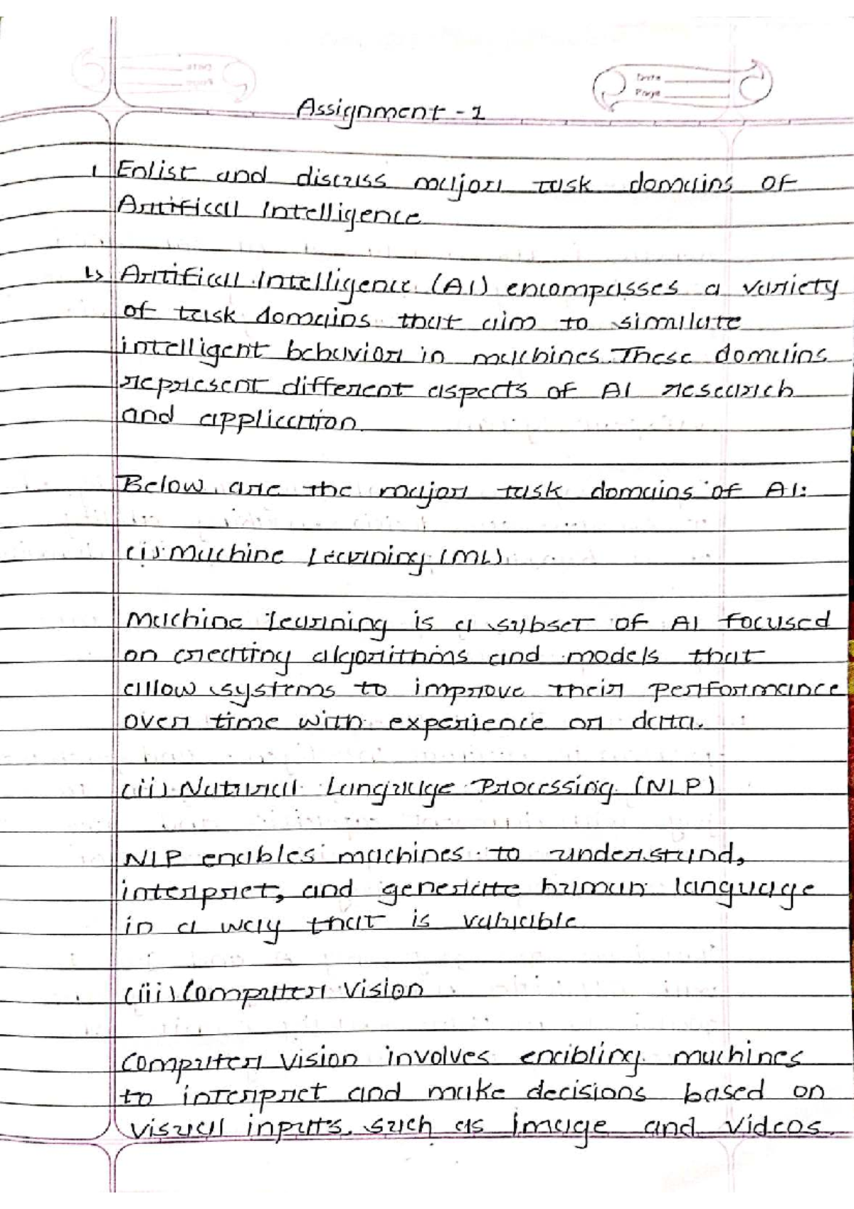 AI Assignment 1 & 2: Major Domains and Concepts in Artificial ...