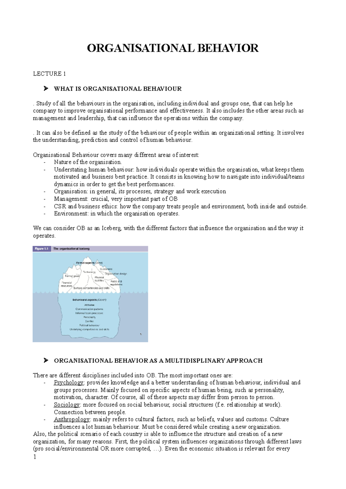 Organisational Behaviour Lecture Notes: Key Concepts & Dimensions - Studocu