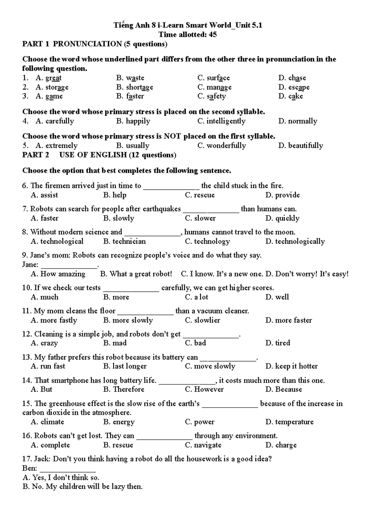 Tiếng Anh 8 Smart World - Unit 5 Study Guide - Studocu