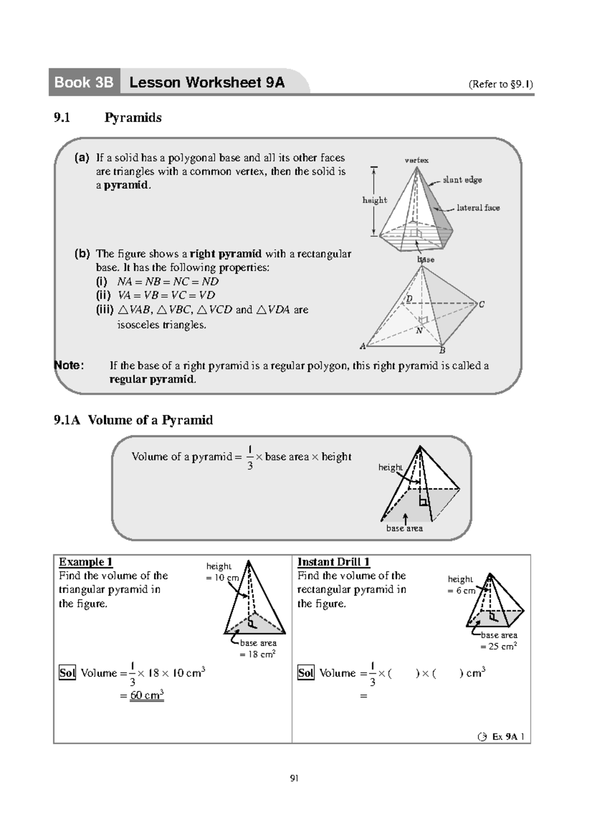 3B 9.1A Volume of Pyramids Lesson Worksheet - Studocu
