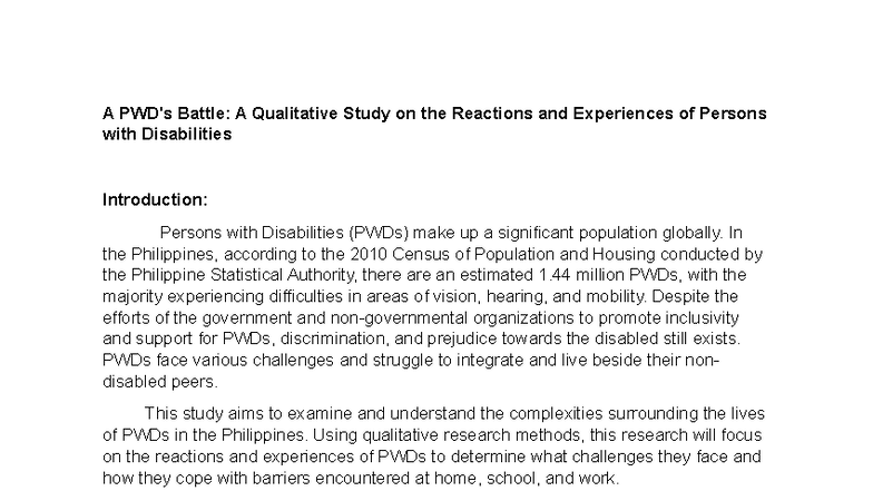 PWD 101: Qualitative Insights on the Experiences of Persons with ...