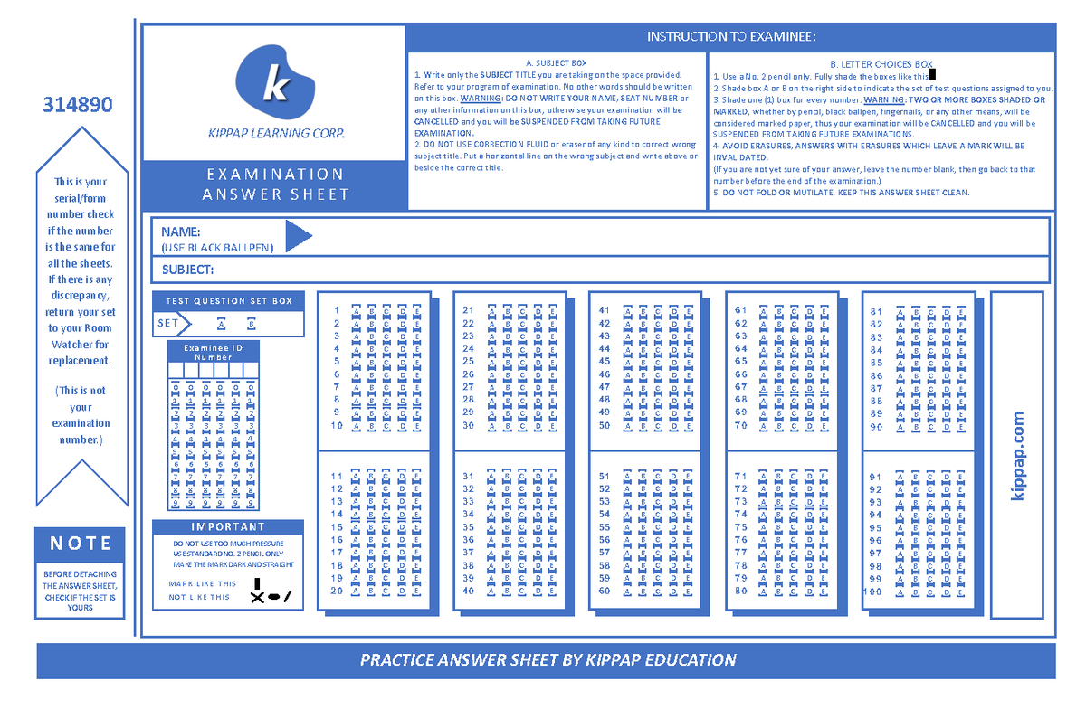 KIPPAP Exam Answer Sheet Instructions for Candidates - Studocu
