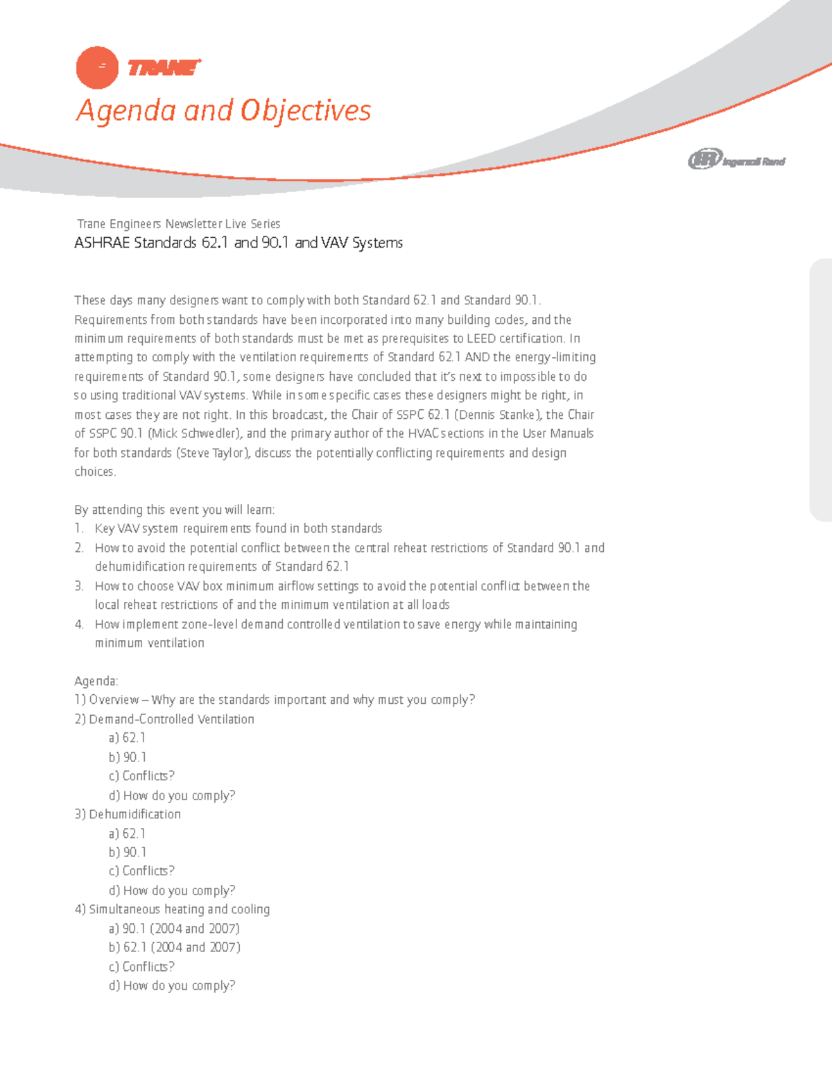 Trane ENL Ashrae 62 - Termodinamica - Agenda and Objectives Trane ...