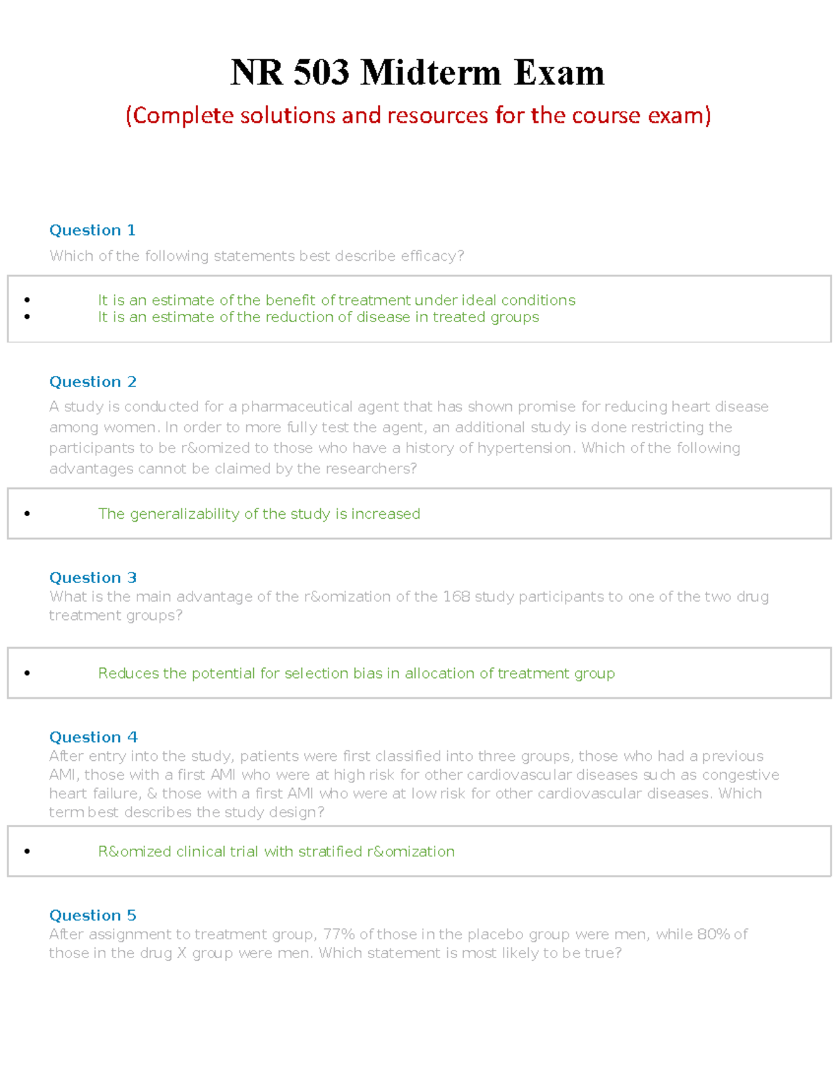 健康・医学 Answers to Everyday Questions NR 507 MIDTERM EXAM 2 – QUESTION AND ANSWERS[NR 507 Week 4