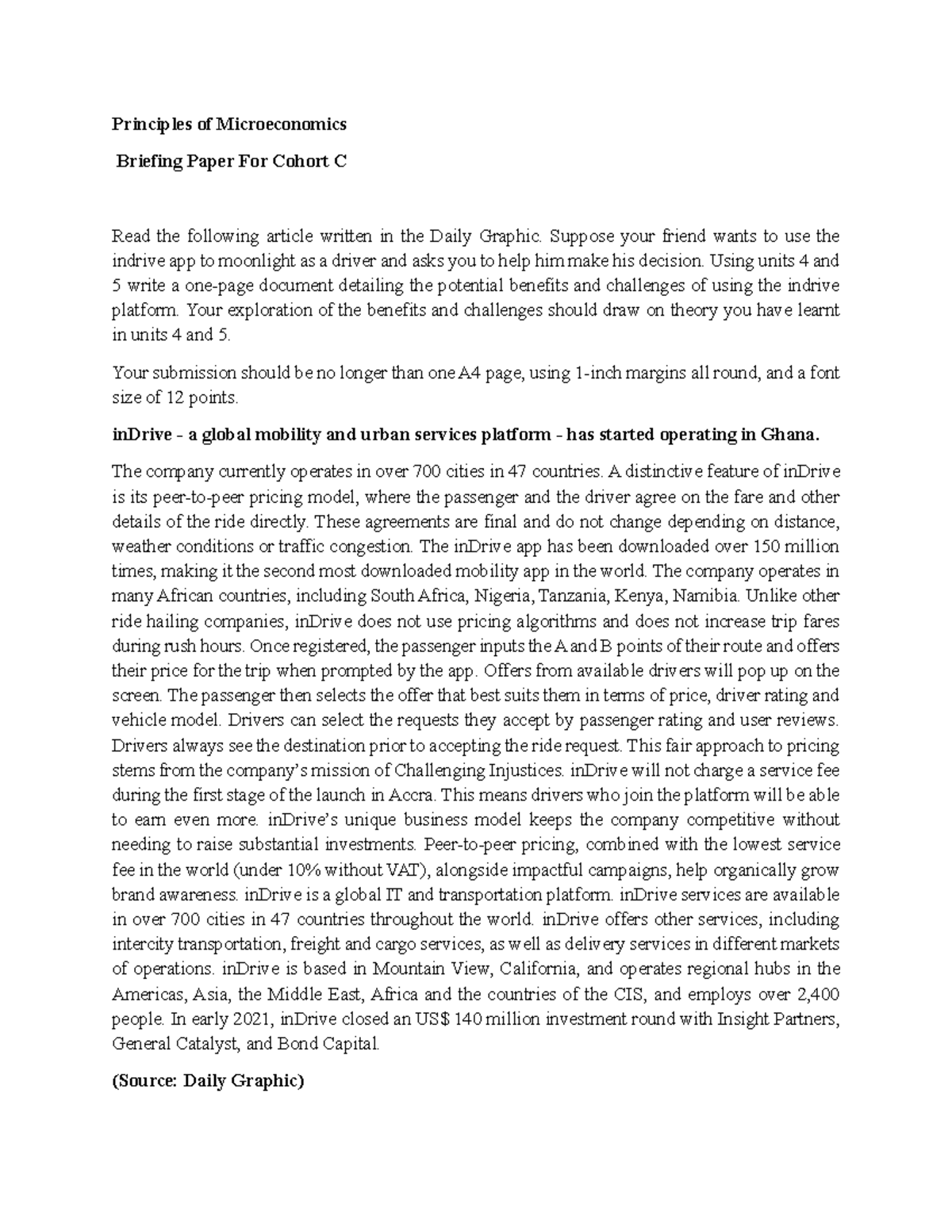 Micro Briefing Paper - Principles of Microeconomics Briefing Paper For ...