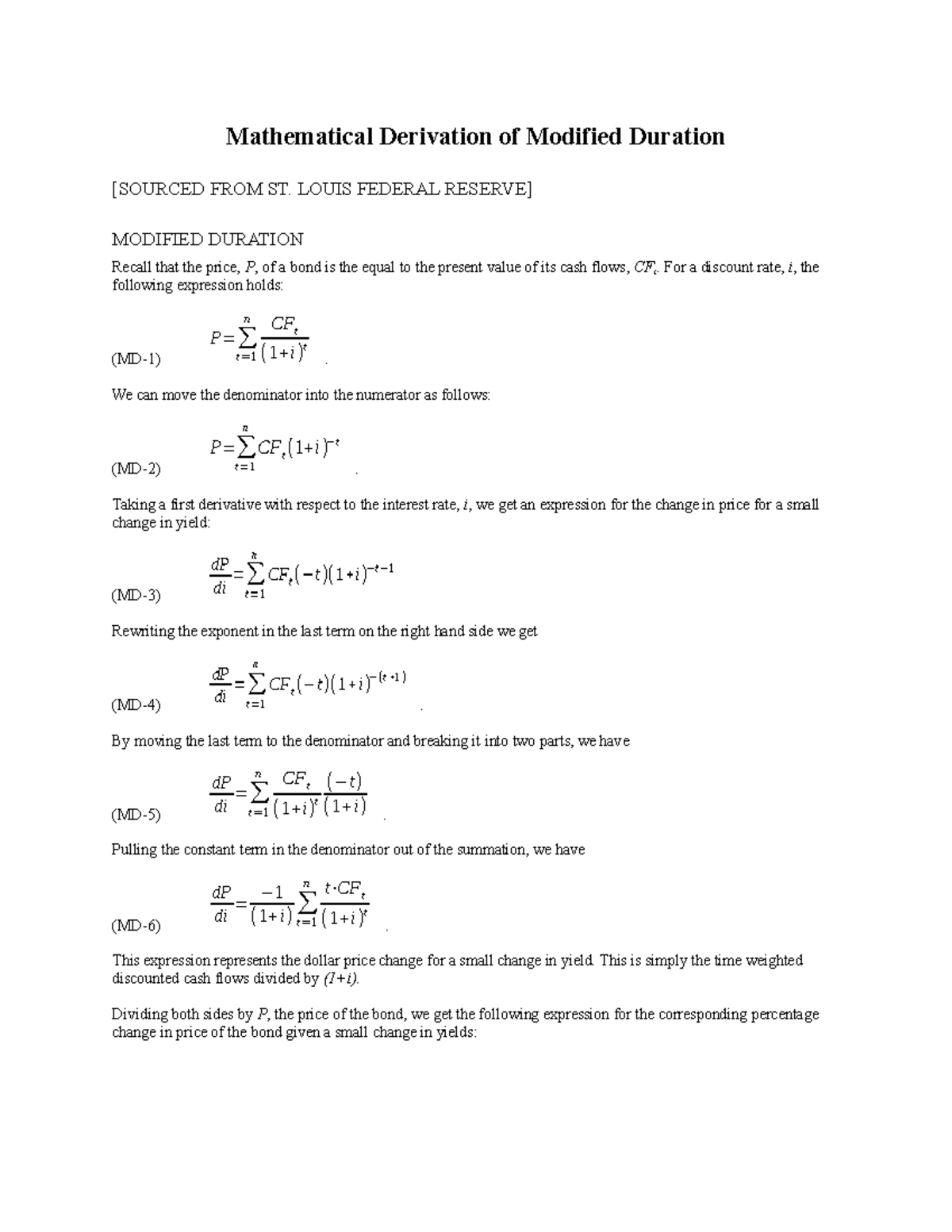 Mathematical Derivation of Modified Duration in Finance (MATH 301 ...