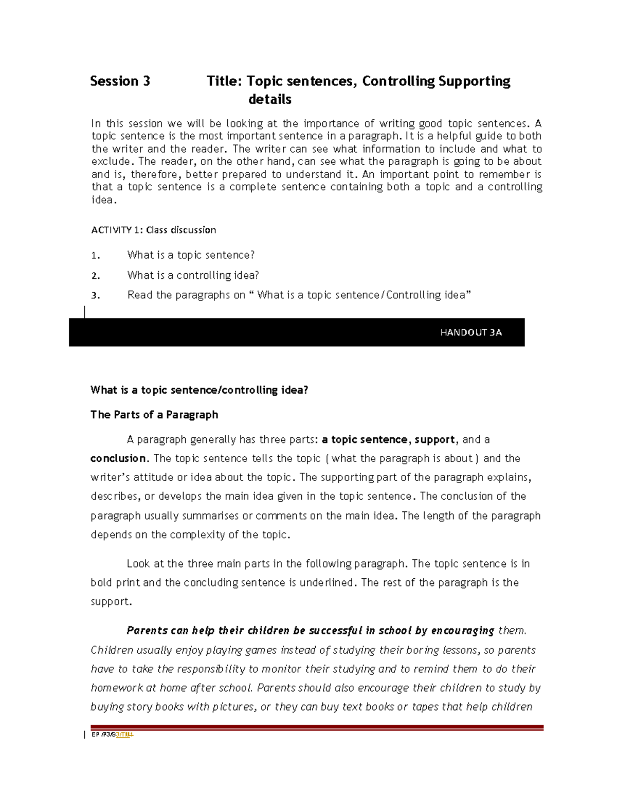 "ENG 101: Topic Sentences and Supporting Details in Writing" - Studocu