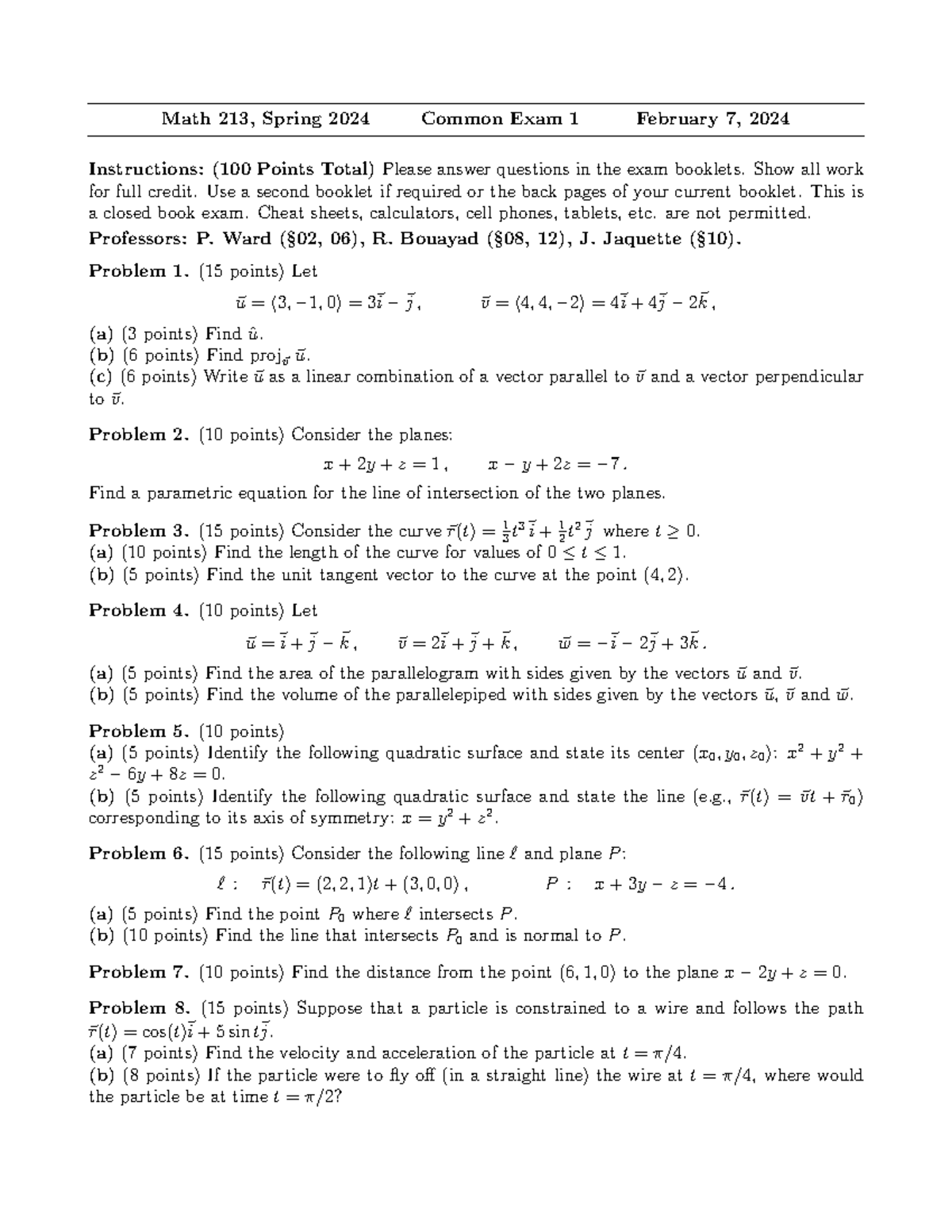 Math 213 S24 Common Exam 1 Practice - February 2024 - Studocu