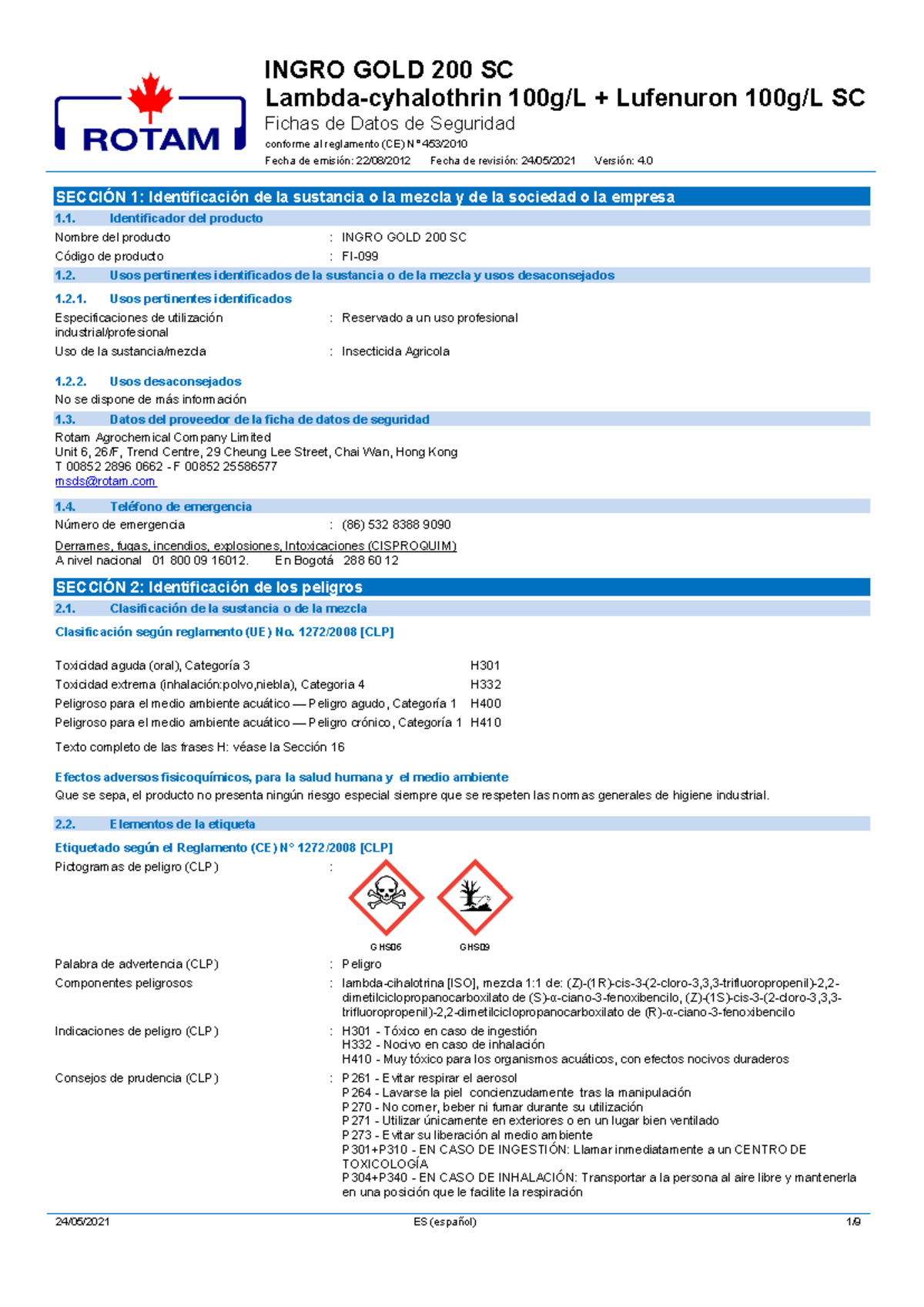 INGRO GOLD HS - Ficha Técnica Insecticida y Seguridad 2021 - Studocu