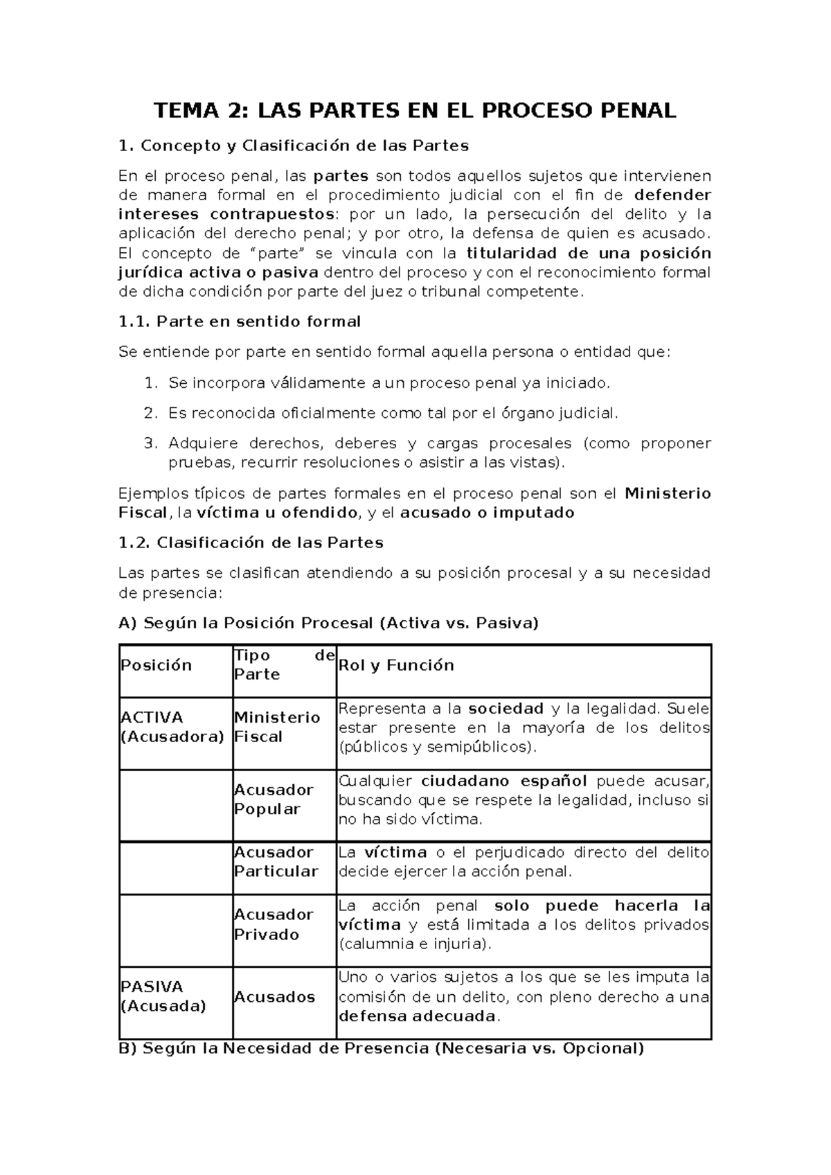 TEMA 2: LAS PARTES EN EL PROCESO PENAL - DERECHO PROCESAL PENAL - Studocu