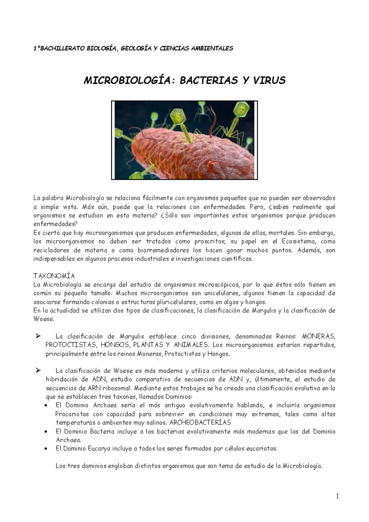 Apuntes de Microbiología 1º BACH: Bacterias y Virus en Biología - Studocu