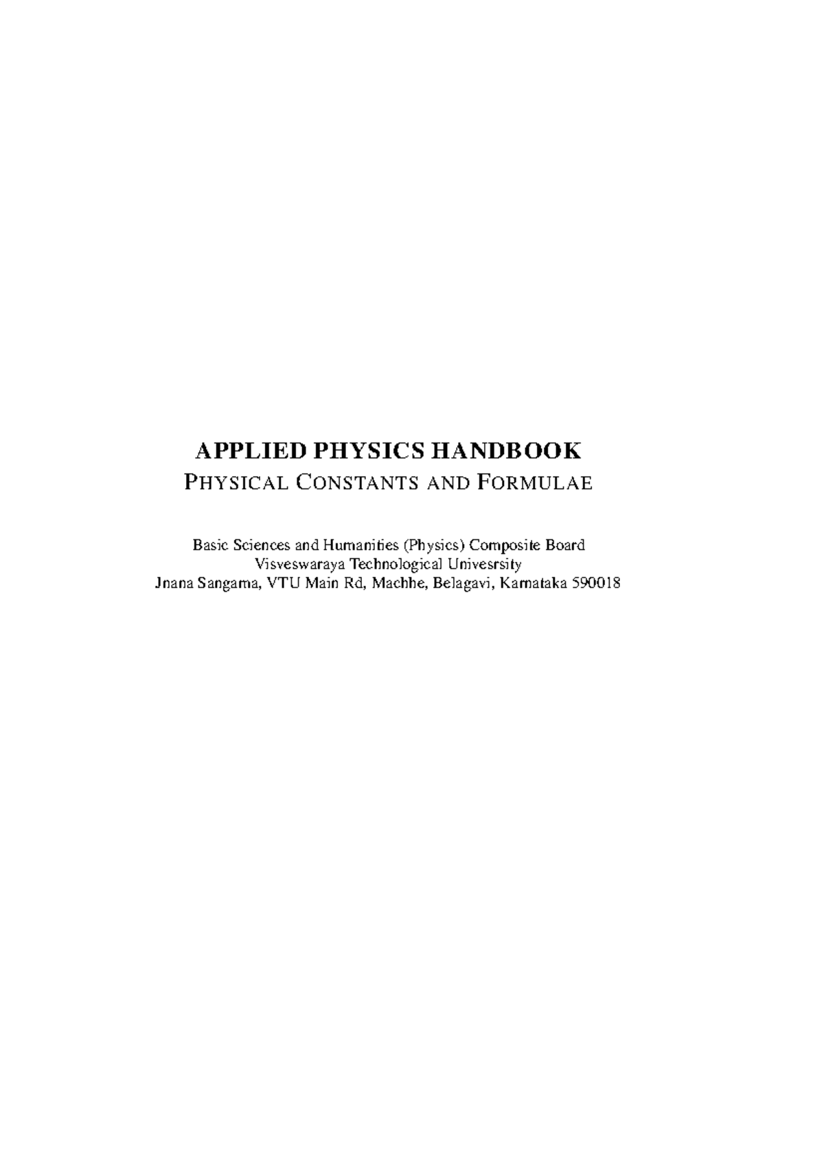 Applied Physics Handbook - VTU 2022-23: Constants & Formulae Summary ...