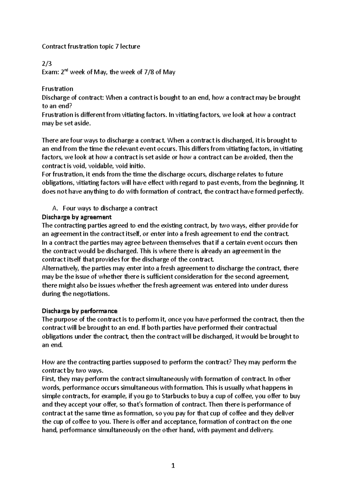 Contract frustration topic 7 lecture - Contract frustration topic 7 ...