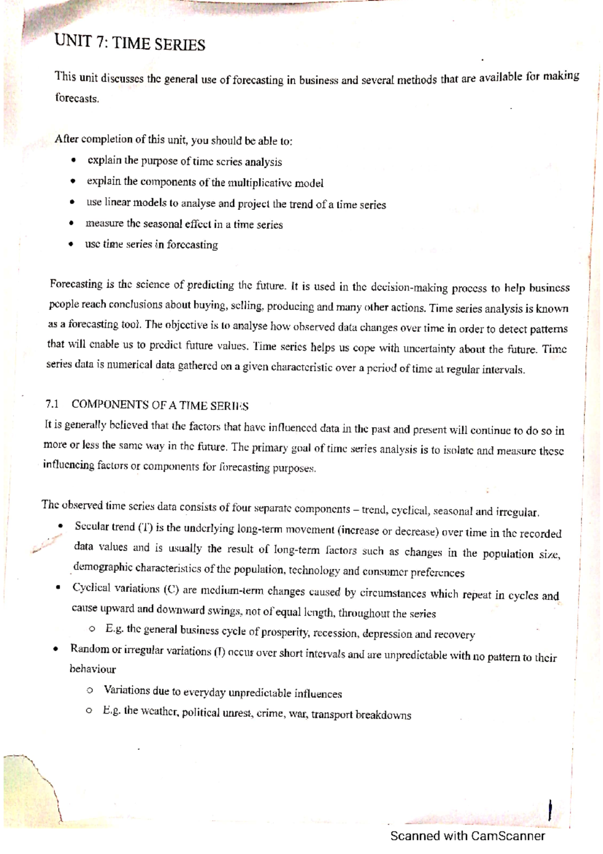 Unit 7: Time Series Analysis and Forecasting Techniques in Business ...