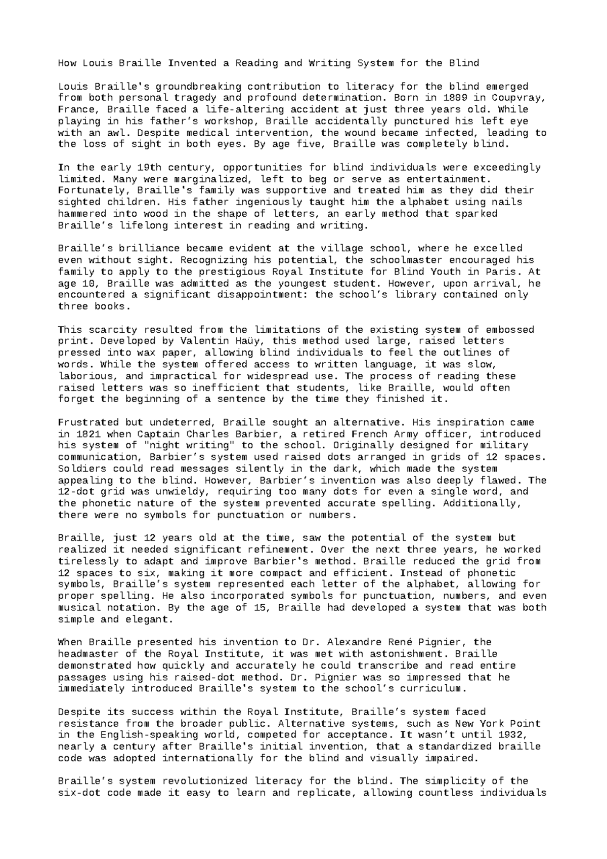 HIST 101 4635 - It is about the history of Braille - How Louis Braille ...