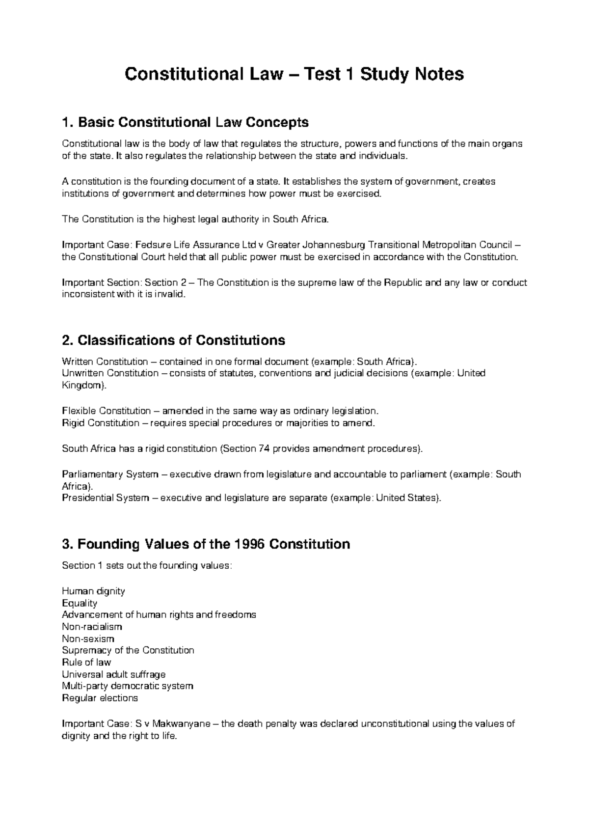 Constitutional Law Test 1 Study Notes: Key Concepts & Cases - Studocu