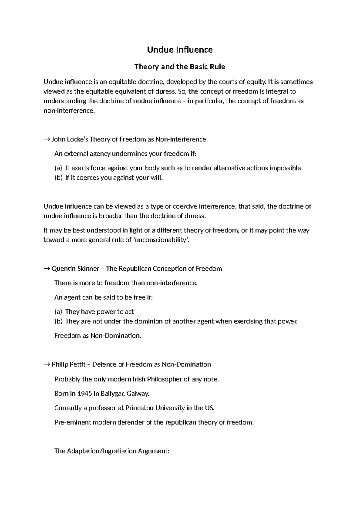 Undue Influence - Lecture Notes for Law 101: Contract Law Concepts ...