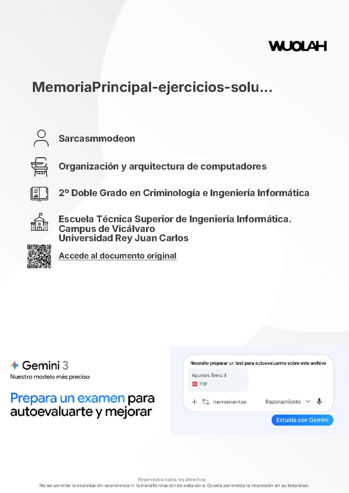 Ejercicios y Soluciones de Memoria Principal - Organización y ...