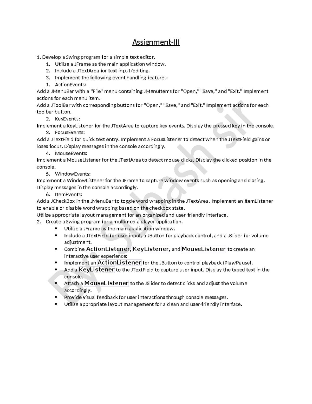 Swing Programming Assignment: Text Editor & Multimedia Player - Studocu