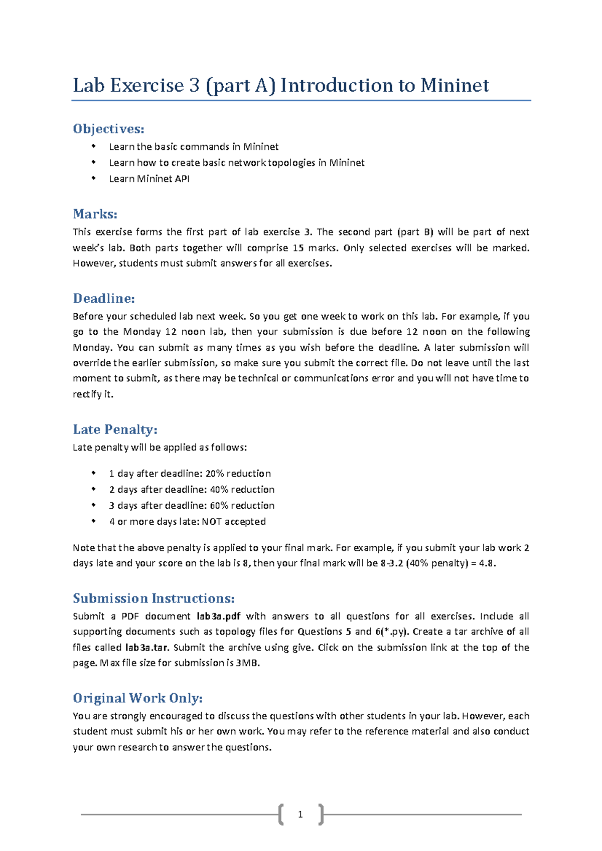 Lab Exercise 3A: Intro to Mininet and Basic Network Commands - Studocu