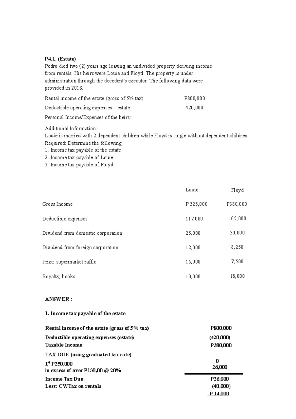 Taxation for Estates and Trusts Assignment: Income Analysis and ...