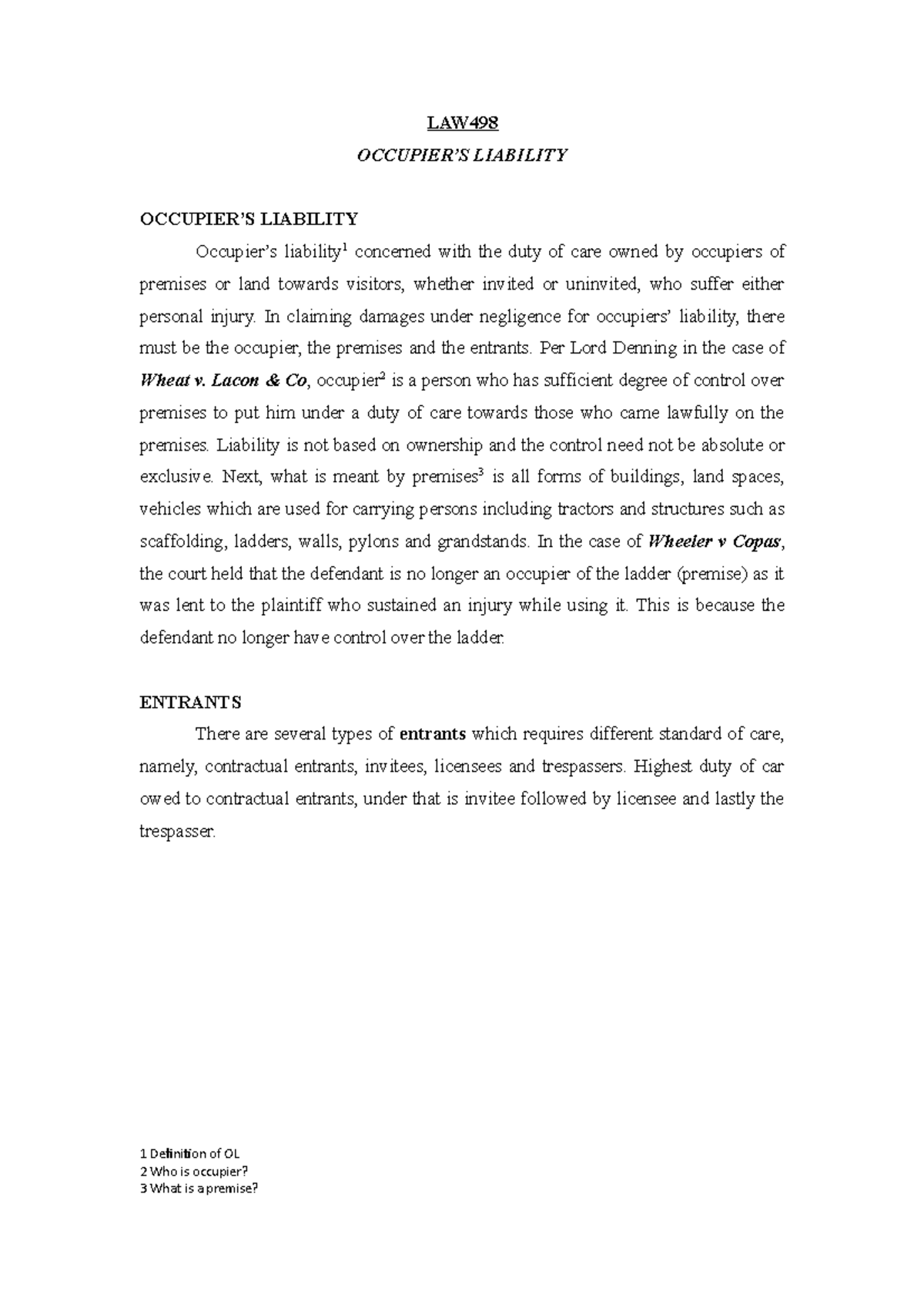 Occupier's Liability Overview: Key Cases and Principles in Law - Studocu
