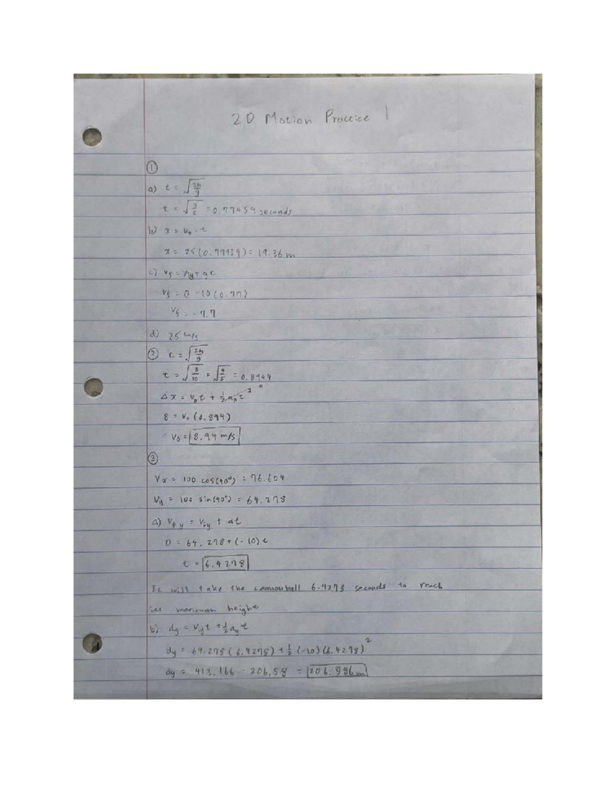 2D Motion Practice I Worksheet: Analyzing Projectile Motion - Studocu