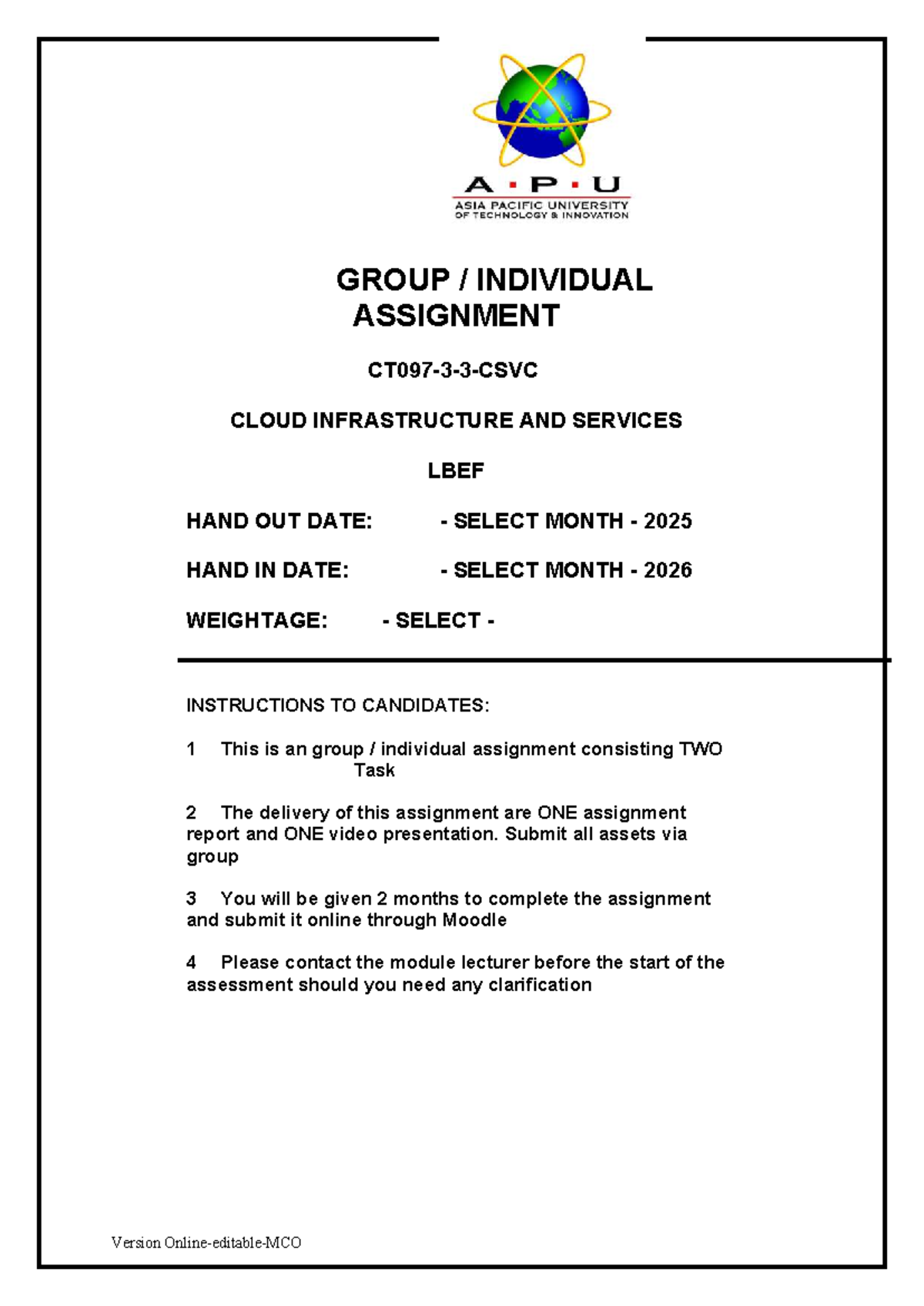 APU Assignment Cover - GROUP / INDIVIDUAL ASSIGNMENT CT097-3-3-CSVC ...