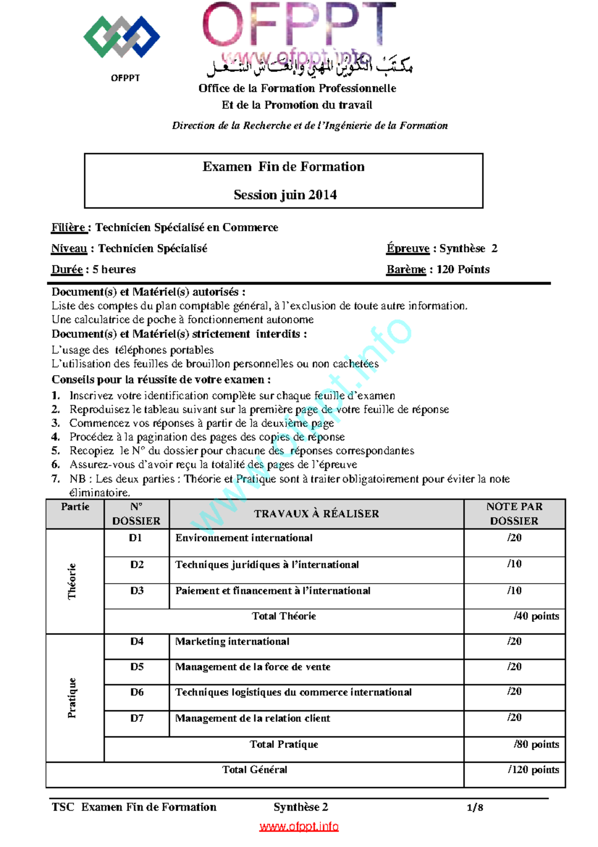 TSC 2014 - Examen Fin de Formation Synthèse 2 en Commerce - Studocu