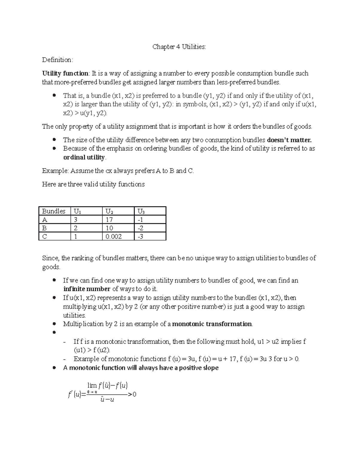 Chapter 4 Utilities - Lecture Notes on Utility Functions and ...