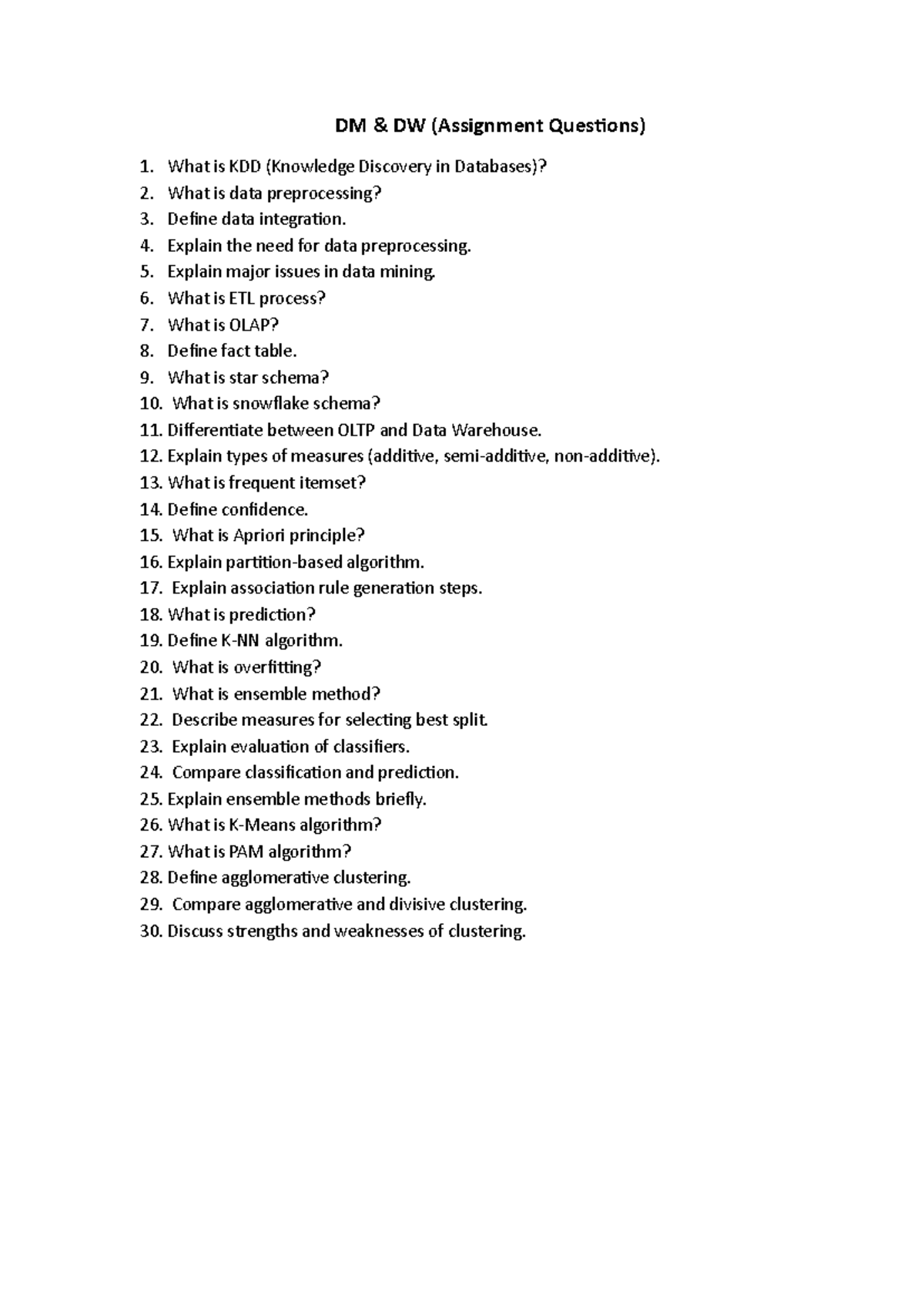 DMDW (Assignment Questions) - KDD, Data Preprocessing & Clustering ...