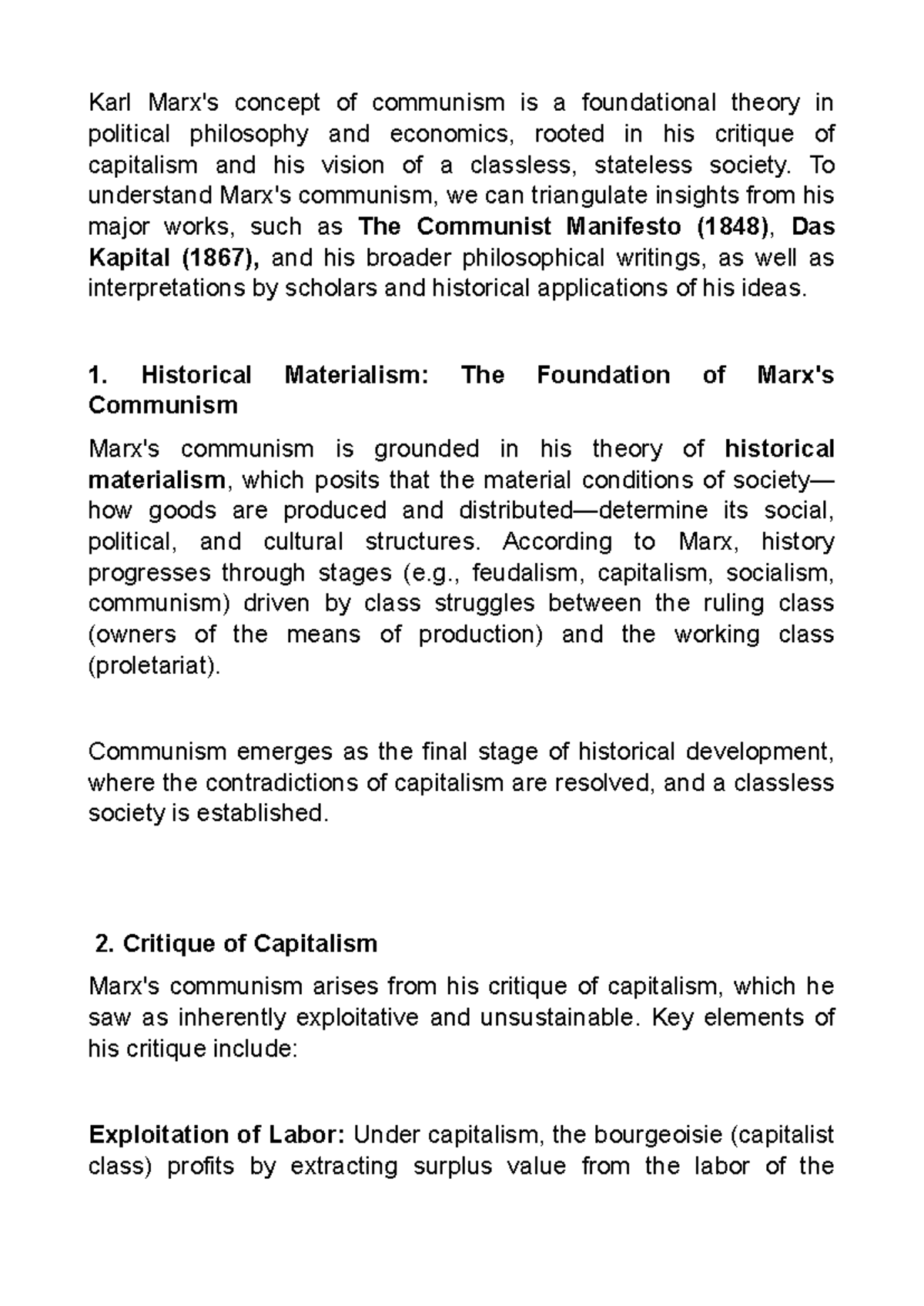 Karl Marx's Communism: Lecture Notes on Theory and Critique - Studocu