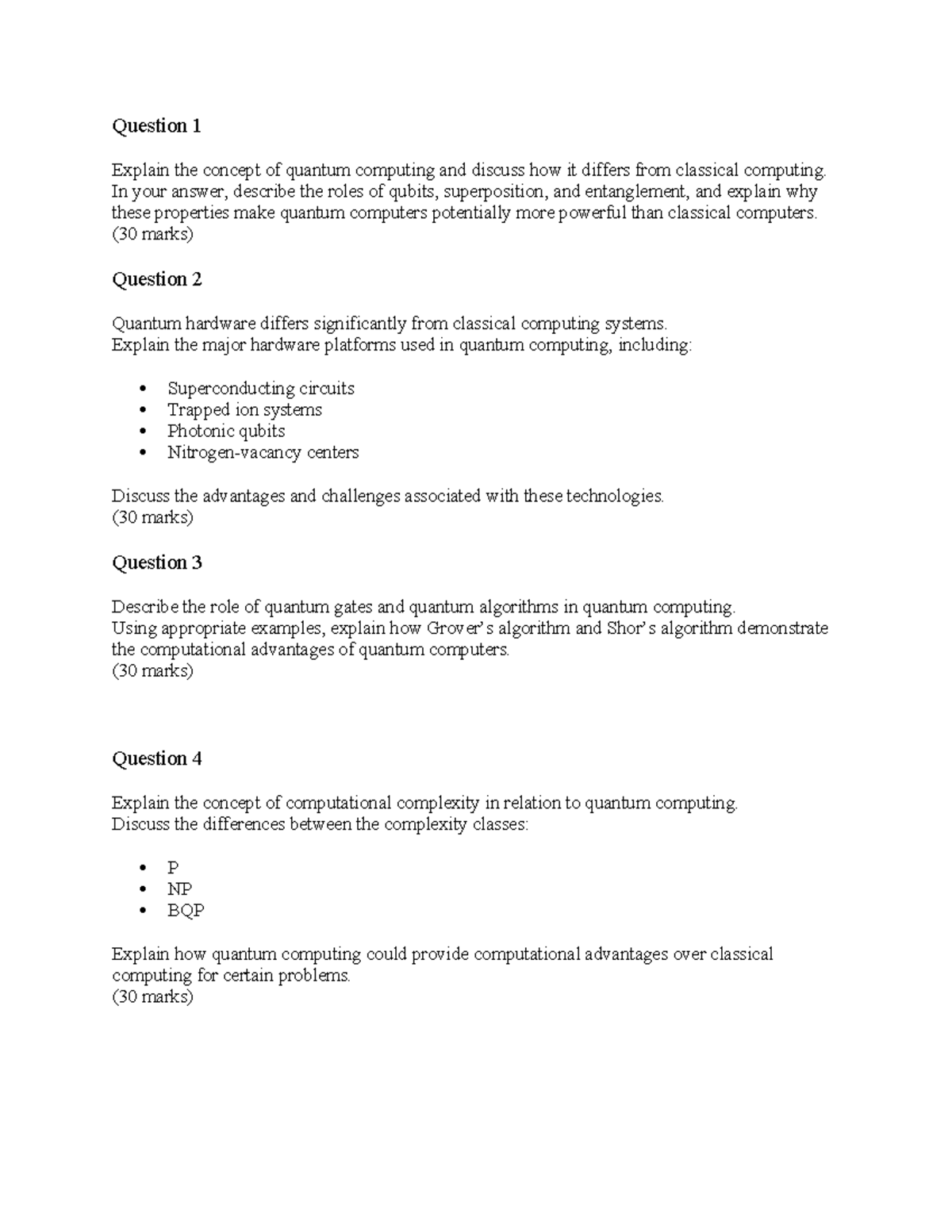 Quantum Computing Assignment 1: Concepts, Hardware, and Complexity ...