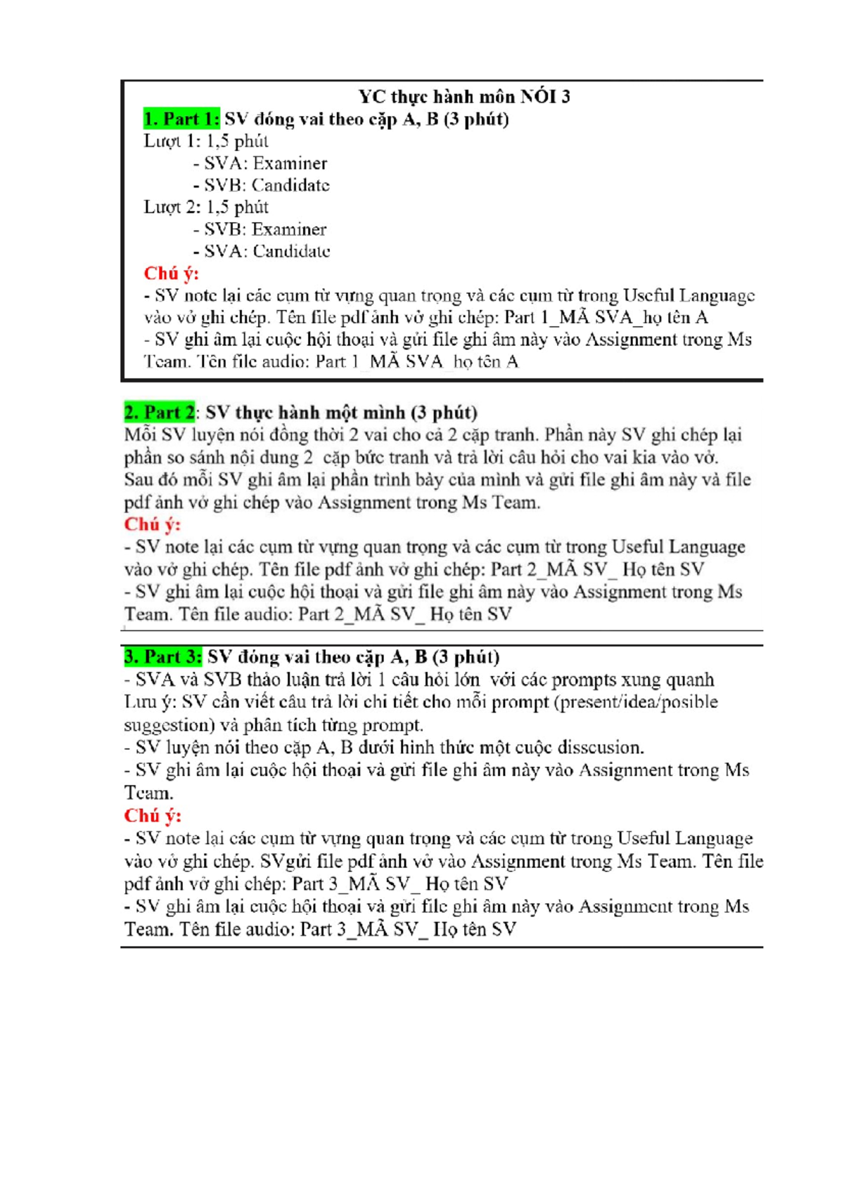 NÓI 3 - Practical English Speaking Exam Notes and Assignments - Studocu